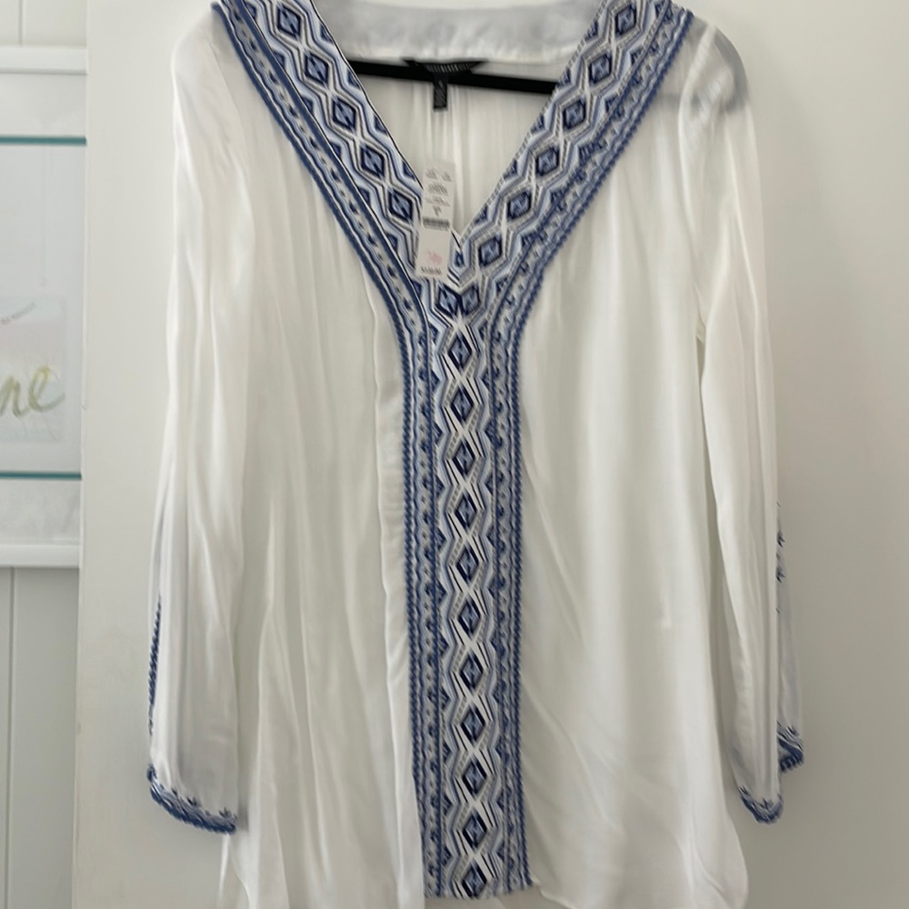 NWT WHBM white with blue detailing tunic/coverup  size 6